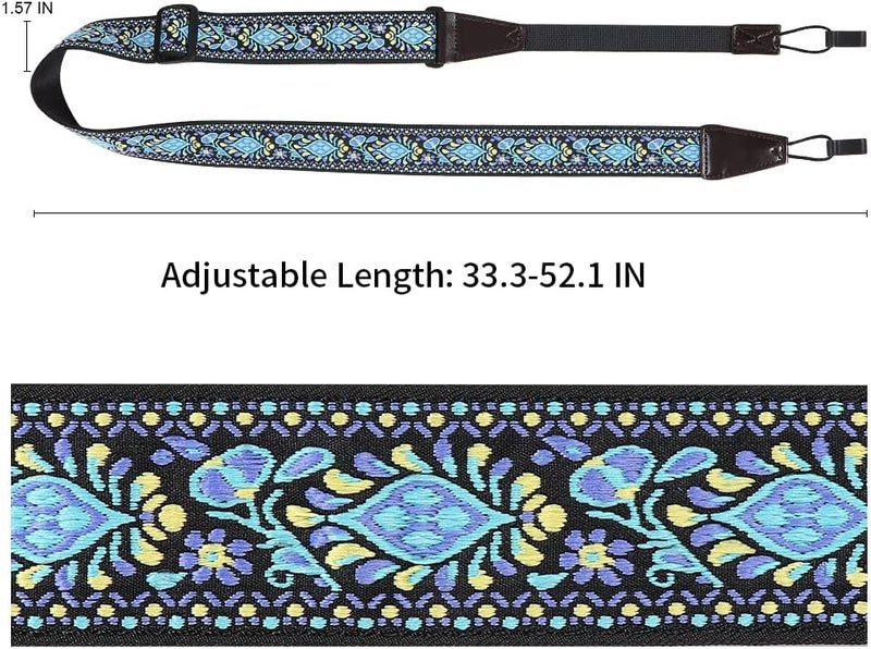 EYESHOT Ukulele Strap No Drill, Adjustable Double J Hook Clip on Uke Shoulder Strap, Hawaiian Jacquard Blue Flower Hands Free Ukelele Strap, Easy to Use and Fit Most Standard Uke Sizes - Image 3